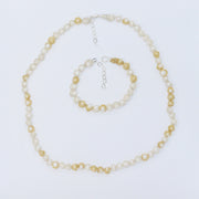 Crocheted Silver & Gold String of Pearls Necklace